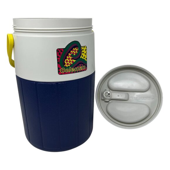 Vintage 1993 Coleman Insulated Water Jug Cooler 90s Blue Funky Retro USA Made - Picture 3 of 16